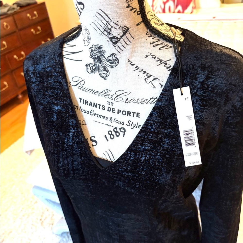 Tahari NWT Elegant Blue Black Velvet Dress Large
